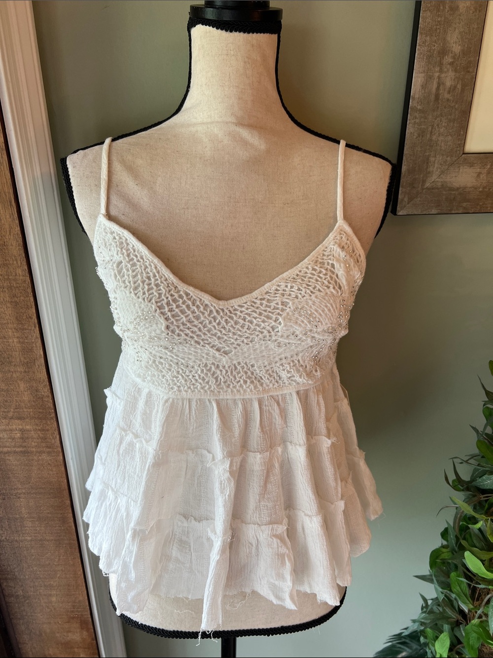White Crochet Tiered Spaghetti Strap Camisole
